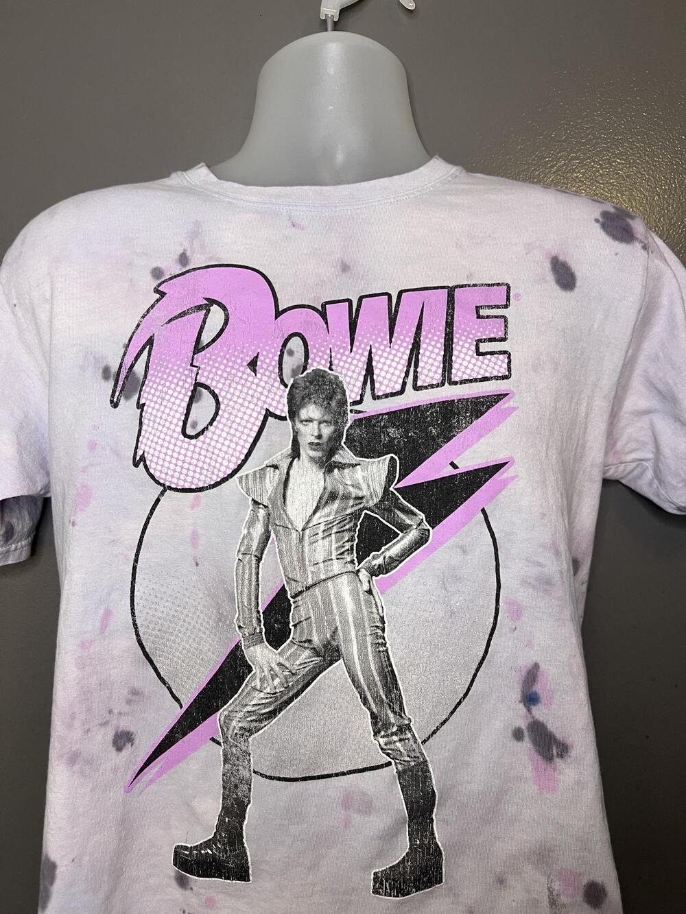 Bowie Shirt Mens Medium White Tie Dye Portrait Lightning Bolt Graphic Tee Rock